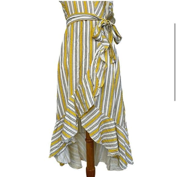 Lulus High Tide ivory white yellow striped ruffle one shoulder dress size Medium - Picture 5 of 13
